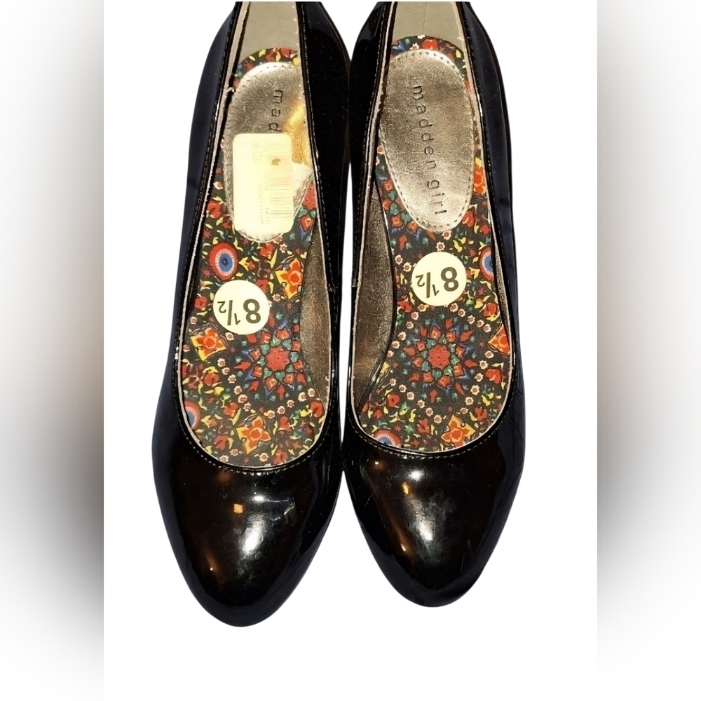 Madden Girl Black Vinyl Heels Size 8.5